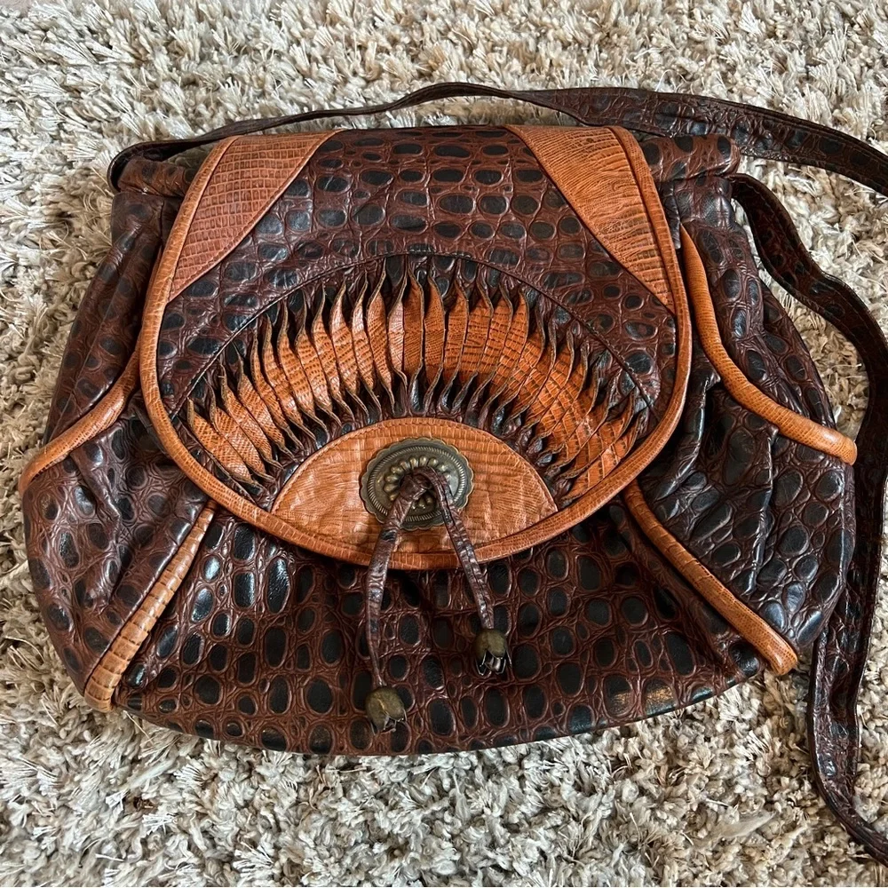 Vintage Noble Handbags Inc Leather Croc Embossed Crossbody Purse - Picture 3 of 7